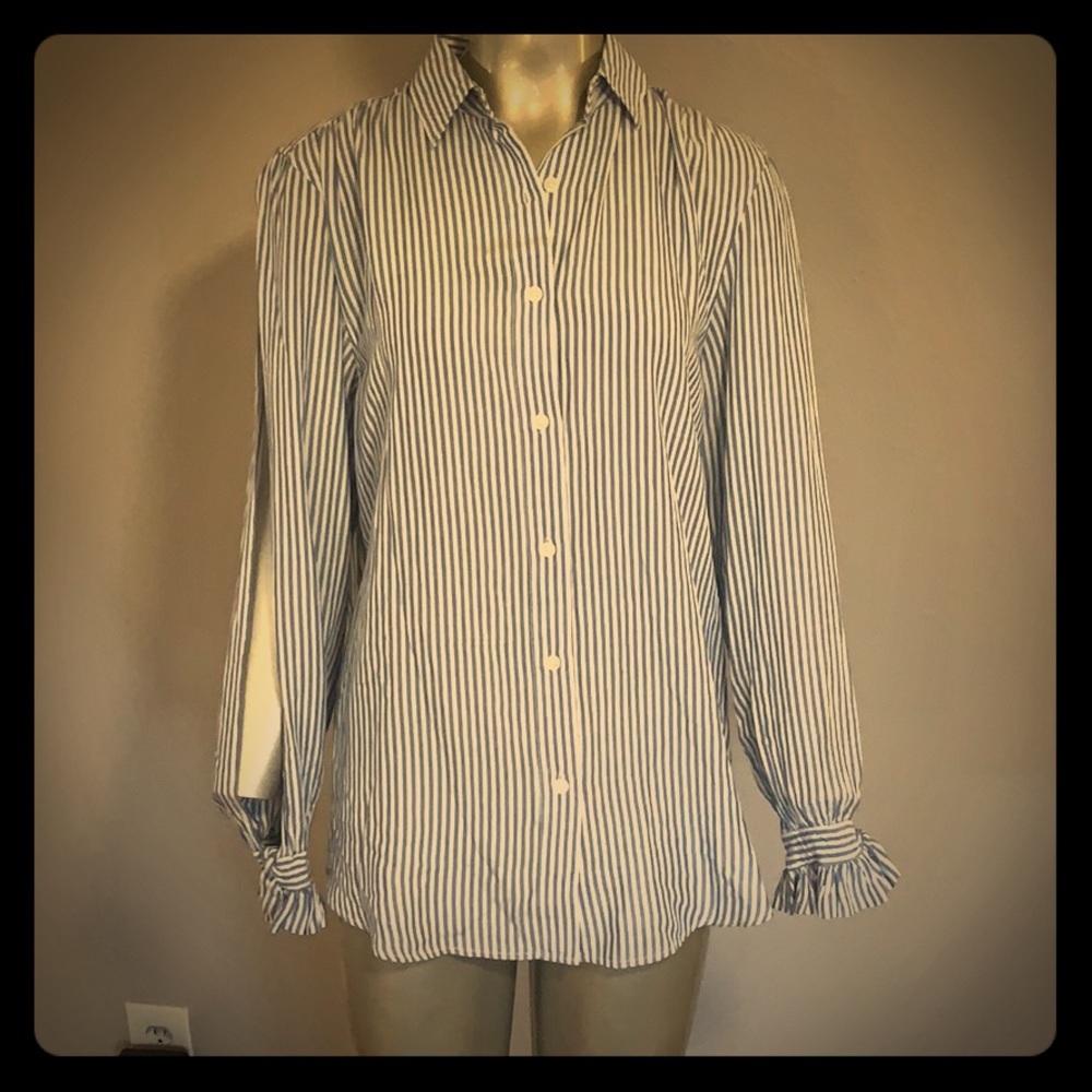 7 FOR ALL MANKIND Stripe Split Sleeve Shirt NWT
